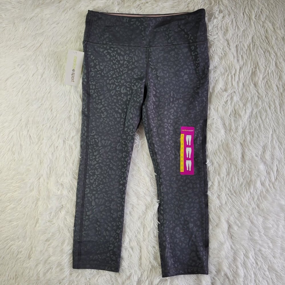 Marika Sport Womens Athletic Leggings Size M Dark Grey Animal Print Mid Rise NWT